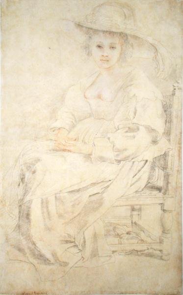Portræt af en kvinde, muligvis Helena Fourment, ca. 1630-35 (sort og rødt kridt på papir) af Peter Paul Rubens