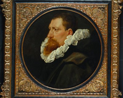Portræt af en herre, lille brystlængde, iført hvid ryg og grå kappe af Peter Paul Rubens