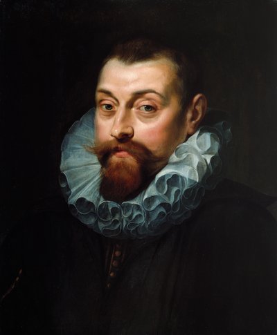 Portræt af en mand, brystlængde, i mørkt kostume med hvid ryg, ca. 1597-99 af Peter Paul Rubens