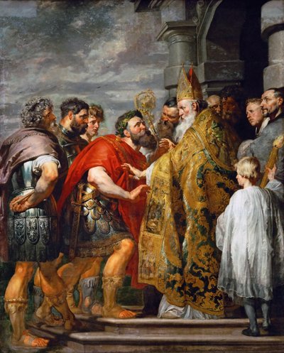 Sankt Ambrosius af Milano (død 397) og kejser Theodosius I den Store (347-395) - Sankt Ambrosius og kejser Theodosius I - Pieter Paul Rubens (1577-1640). Olie på lærred, ca. 1615. Mål: 362x246 cm. Kunsthistorisk Museum, Wien af Peter Paul Rubens