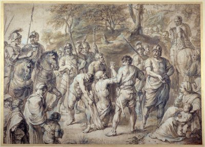 Sankt Andreas ledt til martyrdøden (pen og blæk med vask på papir) af Peter Paul Rubens