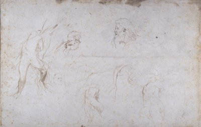 Studier af en mandsfigur bundet til et træ og af to mandlige hoveder, ca. 1601 (pen og blæk på papir) af Peter Paul Rubens