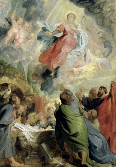 Jomfru Marias himmelfart (olie på panel) af Peter Paul Rubens