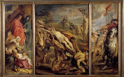 Opførelsen af Triptykonkorset af Pierre Paul (Pierre-Paul) Rubens (eller Peter Paul eller Petrus Paulus) (1577-1640) 1600-tallet søn. 0,68x1,07 m Paris, Musée du Louvre af Peter Paul Rubens