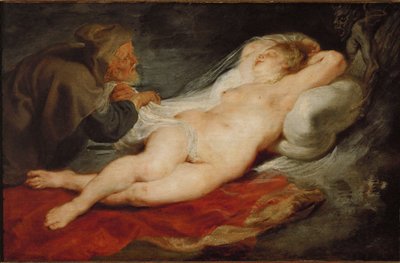 Eremitten og den sovende Angelica, ca. 1626-28 (olie på egetræ) af Peter Paul Rubens