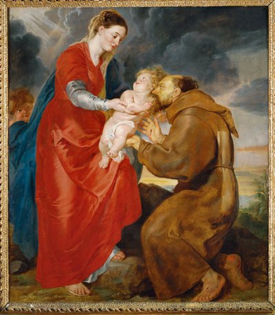 Jomfruen præsenterer Jesusbarnet for den hellige Frans af Peter Paul Rubens