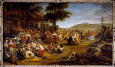 Messen eller brylluppet i landsbyen. Tabel, der repræsenterer et landsparti. Maleri af Pierre Paul (Pierre-Paul) Rubens (eller Peter Paul eller Petrus Paulus) (1577-1640), flamsk skole, ca. 1635-1638. Olie på træ. Mål: 1,49 X 2,61 m. Musée du Louvre - The  af Peter Paul Rubens
