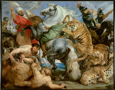 Tigerjagt. Maleri af Peter Paul (Peter Paul) Rubens (eller Peter Paul eller Petrus Paulus) (1577-1640)) Ec. Flam, ca. 1616. Olie på lærred. Søn: 2,56 X 3,24m. Rennes, Museum of Fine Arts — Tigerjagten. Maleri af Peter Paul Rubens (eller Petrus Paulus) (157 af Peter Paul Rubens