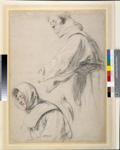 To franciskanerbrødre (kridt på papir) af Peter Paul Rubens