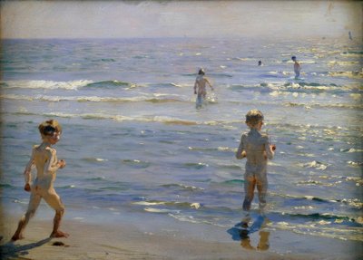 Badende drenge. Solskin. Skagen af Peder Severin Krøyer
