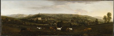 En udsigt over Chatsworth fra sydvest (olie på lærred) af Peter Tillemans