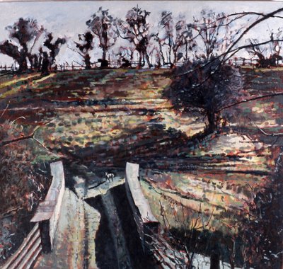 Bridge and Dog, 2000 (olie på lærred) af Peter Wilson