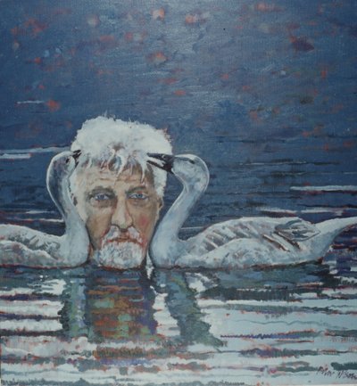 Conrad Lorenz med gæslinger, 2000 (olie på lærred) af Peter Wilson
