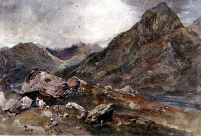 The Bowder Stone, Borrowdale (akvarel på papir) af Peter de Wint