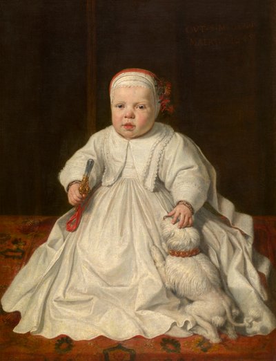 Portræt af et barn (olie på lærred, monteret på træ) af Peter van Lint