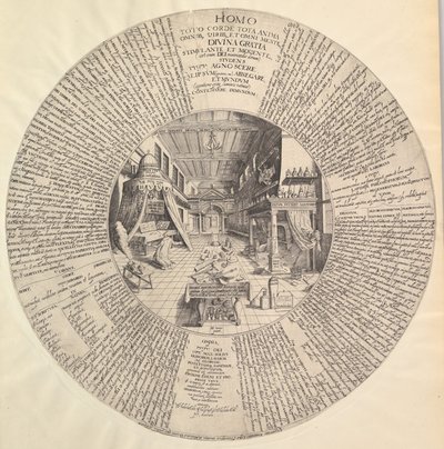 Alkymistens laboratorium fra Heinrich Khunrath, Amphitheatre of Eternal Wisdom.n.d. af Peter van der Doort