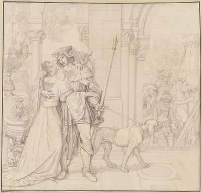 Syv tegninger på Nibelungerne: 4. Siegfried gjorde sig klar til jagten. 1812-17 af Peter von Cornelius