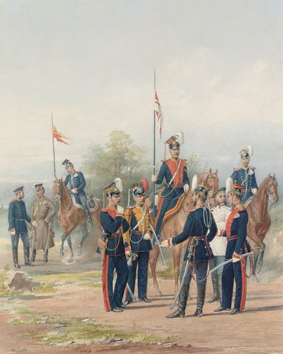 En gruppe officerer og soldater fra Life Guard Lancer Regiments of His and Her Majestates, 1873 af Petr Balashov