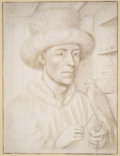 Falconer, n. 1445-1450 (hopeakärki ruskealla musteella paperilla) af Petrus Christus
