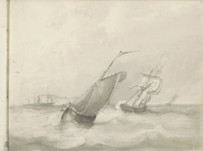 Sejlskibe til søs af Petrus Johannes Schotel (circle of)