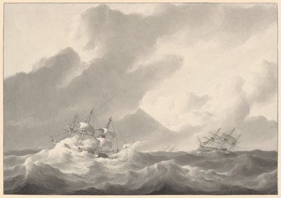 Skibe i et stormfuldt hav af Petrus Johannes Schotel