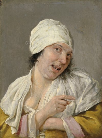 Syn: En ung kvinde peger. Fra serien Personifications of the Five Senses, ca. 1635-66 (olie på træ) af Petrus Staverenus