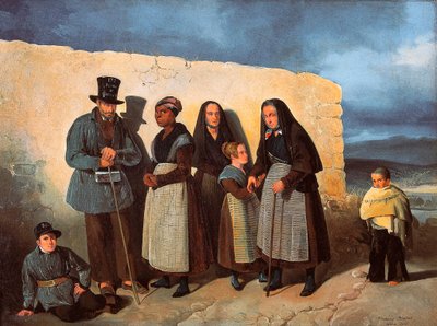 De fattige på San Bernardino (Saint Bernard) hospice i Madrid varmer sig i solen af Pharamond Blanchard