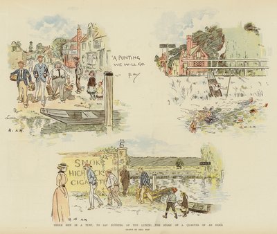 Three Men in a Punt, to say Nothing of the lunch, the story of a quarter of an hour (chromolitho) af Phil May