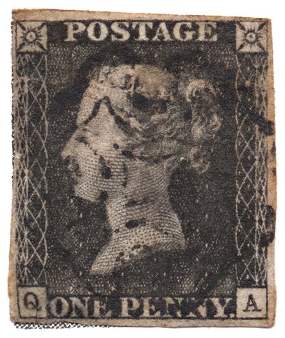 One Penny Black, verdens første frimærke, ca. 1840 af Philately