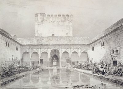 Pool og springvand i gården til Alberca, Alhambra, plade 21 fra 