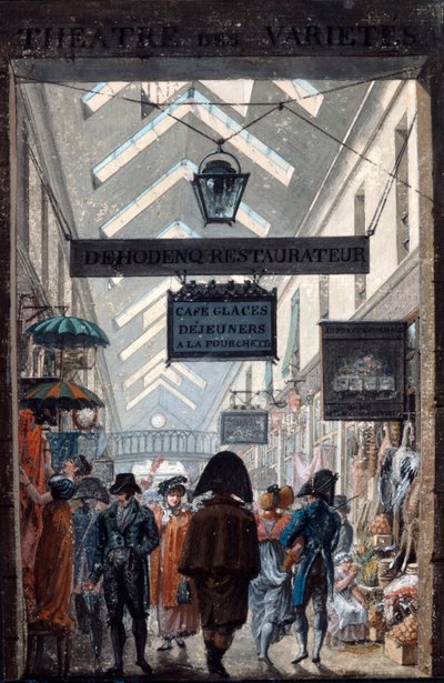 Shopping Arcade des Panoramas i Paris, 1807 af Philibert Louis Debucourt