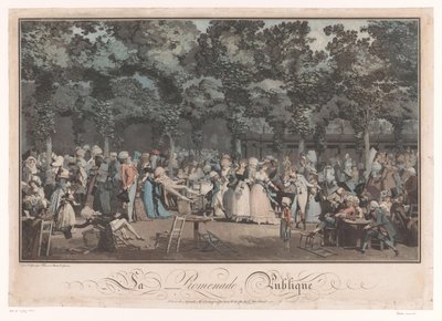 At se og blive set Elegant virksomhed i Jardin du Palais Royal i Paris La Promenade Publique (titel på objekt) af Philibert Louis Debucourt