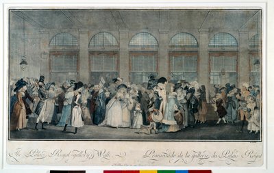 Gå gennem galleriet i det kongelige palads i 1787. Gravering af Louis Philibert Debucourt (1755 - 1832) af Philibert Louis Debucourt