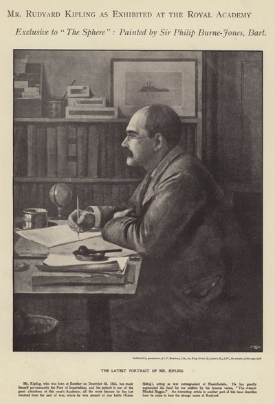 Portræt af Rudyard Kipling udstillet på Royal Academy (litho) af Philip (after) Burne Jones