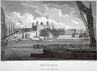 Udsigt over Tower of London med både på Themsen, c1790 af Philip Audinet