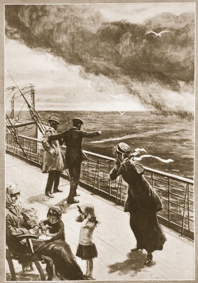 Mord på åbent hav: Torpedoens første syn (litografi) af Philip Dadd