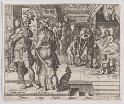 Jonadab Counseling Amnon, fra The Story of Tamar and Amnon, plade 1, 1559., af Philip Galle