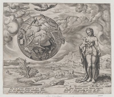Mand født til at arbejde, fra The Reward of Labor and Diligence, plade 1, 1572., 1572. af Philip Galle