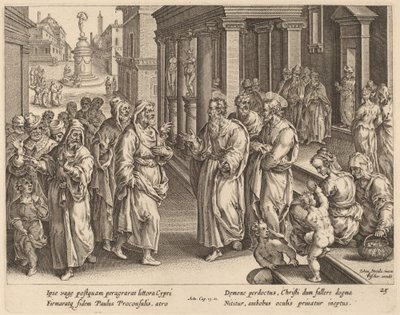 Sankt Paul bestrider troldmanden af Philip Galle after Jan van der Straet