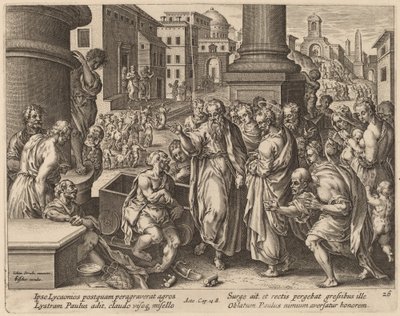 Sankt Paul helbreder den lamme mand i Lystra af Philip Galle after Jan van der Straet