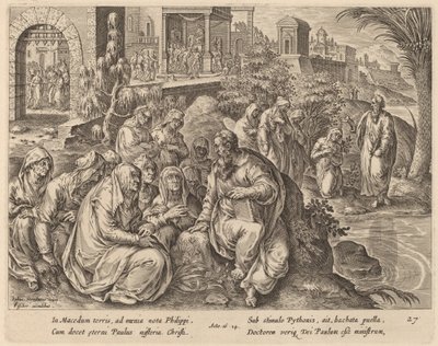 Sankt Paul taler til kvinderne i Filippi ved en flod af Philip Galle after Jan van der Straet