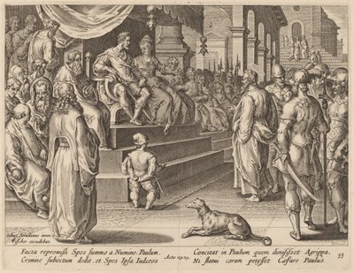 Sankt Paulus før Festus og Agrippa af Philip Galle after Jan van der Straet
