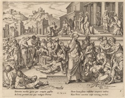 Sankt Peter helbreder de syge med sin skygge af Philip Galle after Maerten van Heemskerck