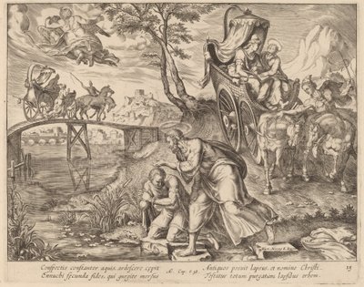Eunukkens dåb af Sankt Filip af Philip Galle after Maerten van Heemskerck