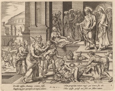 Ananias og Safiras død af Philip Galle after Maerten van Heemskerck