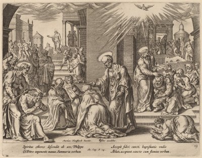 Samarias folk modtager Guds ord af Philip Galle after Maerten van Heemskerck