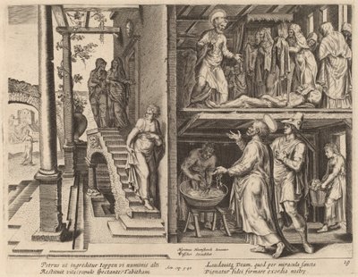 Rejsningen af Tabitha af Philip Galle after Maerten van Heemskerck