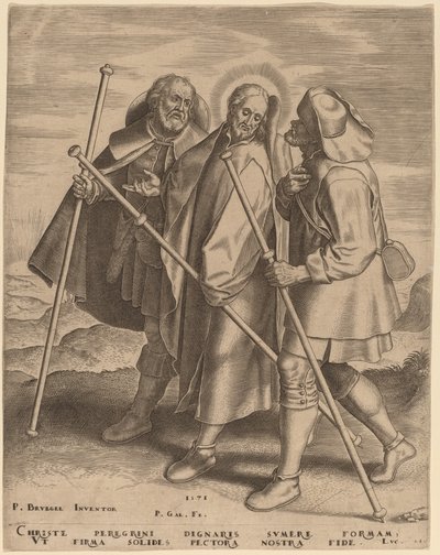 Kristus og hans disciple på vej til Emmaus af Philip Galle after Pieter Bruegel the Elder
