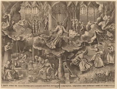 Lignelsen om de vise og tåbelige jomfruer af Philip Galle after Pieter Bruegel the Elder