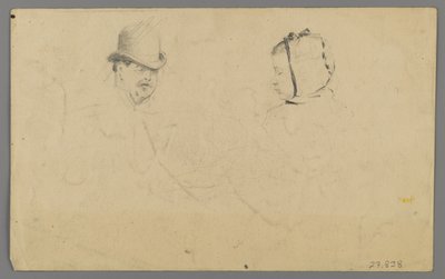 Hoveder af en mand og pige (grafit på papir) af Philip H. Wolfrom
